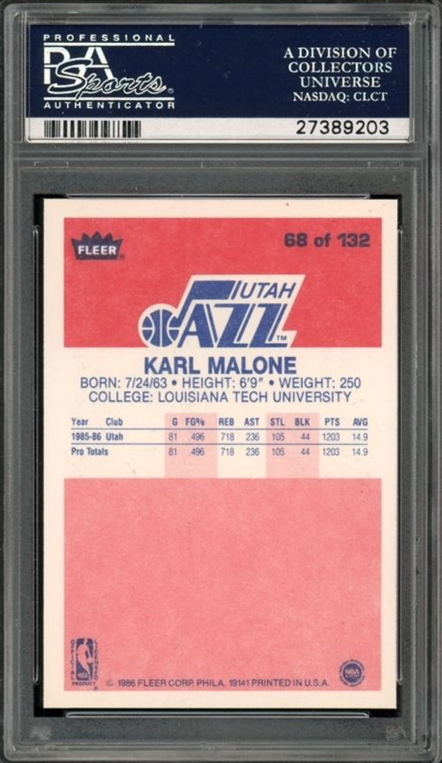 1986 Fleer #68 Karl Malone ROOKIE PSA MINT 9