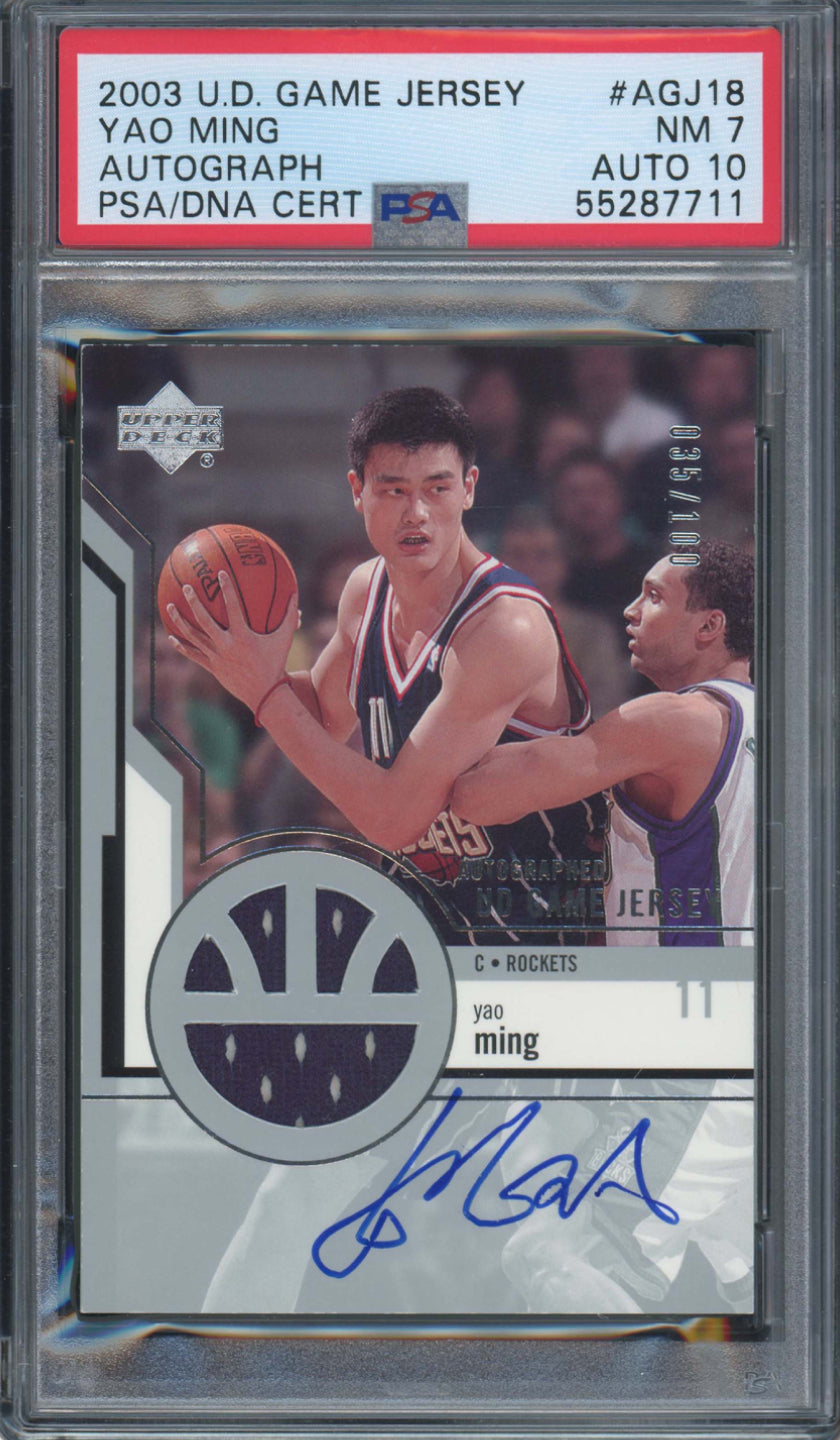 2003 U.D. Game Jersey #AGJ18 Yao Ming ROOKIE PSA NM 7 Auto 10