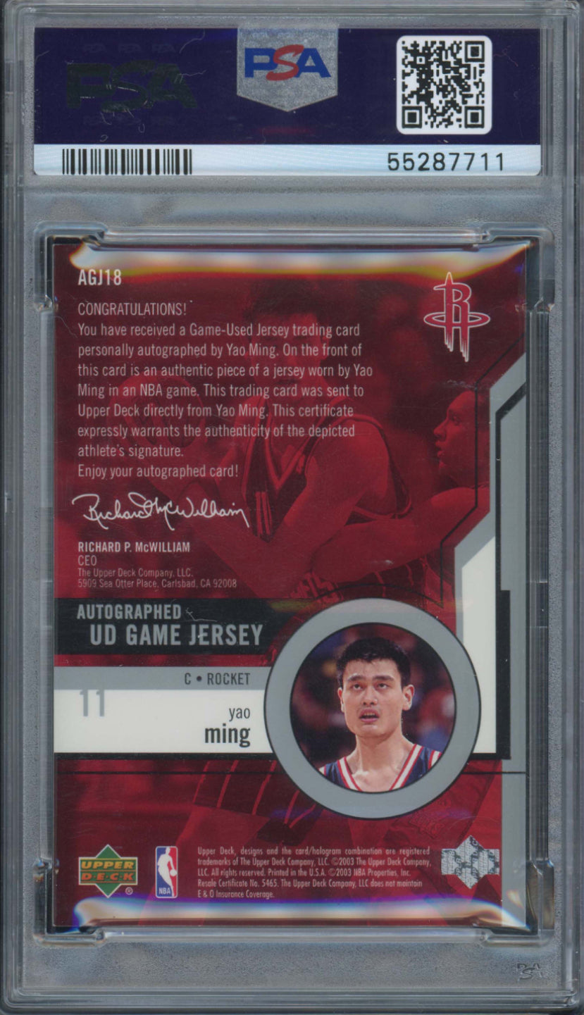 2003 U.D. Game Jersey #AGJ18 Yao Ming ROOKIE PSA NM 7 Auto 10
