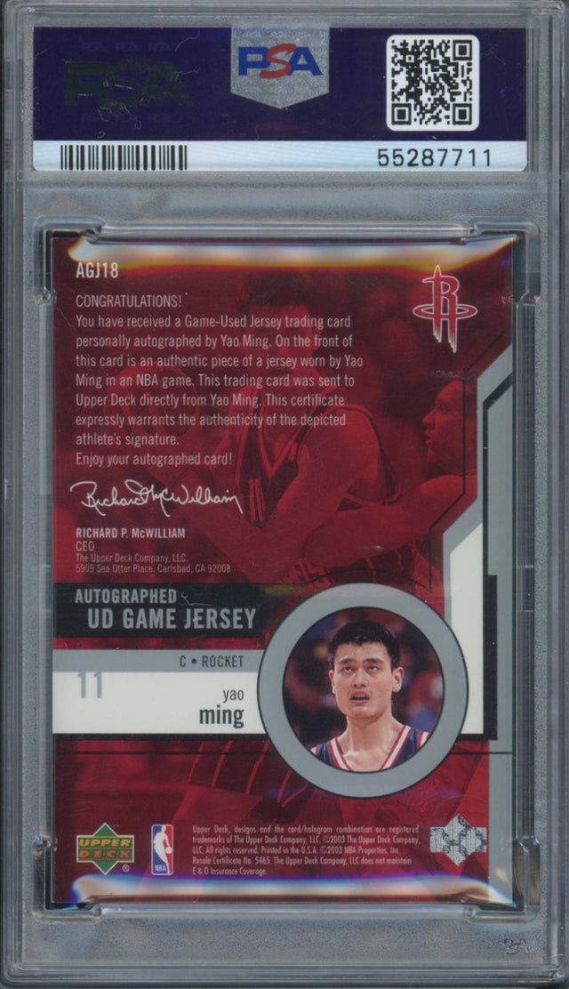 2003 U.D. Game Jersey #AGJ18 Yao Ming ROOKIE PSA NM 7 Auto 10