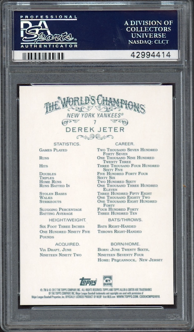 2017 Topps A & G #7 Derek Jeter PSA 10
