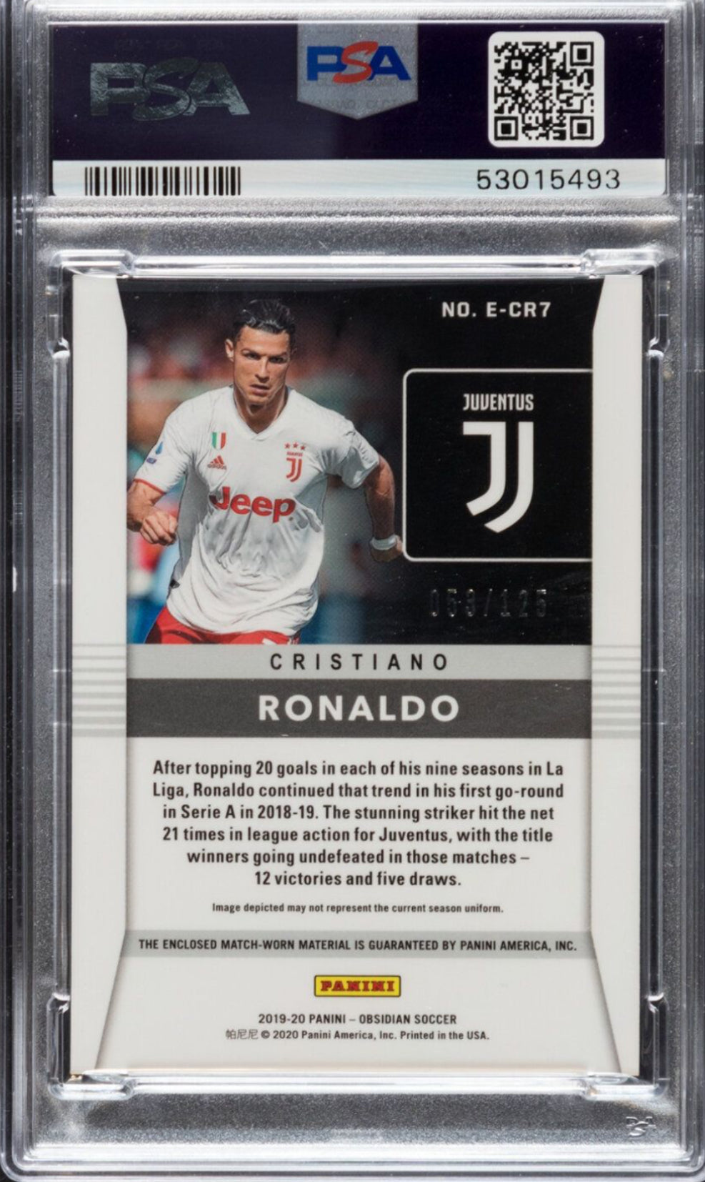 2019 Panini Obsidian Eruption Relics #ECR7 Cristiano Ronaldo PSA MINT 9