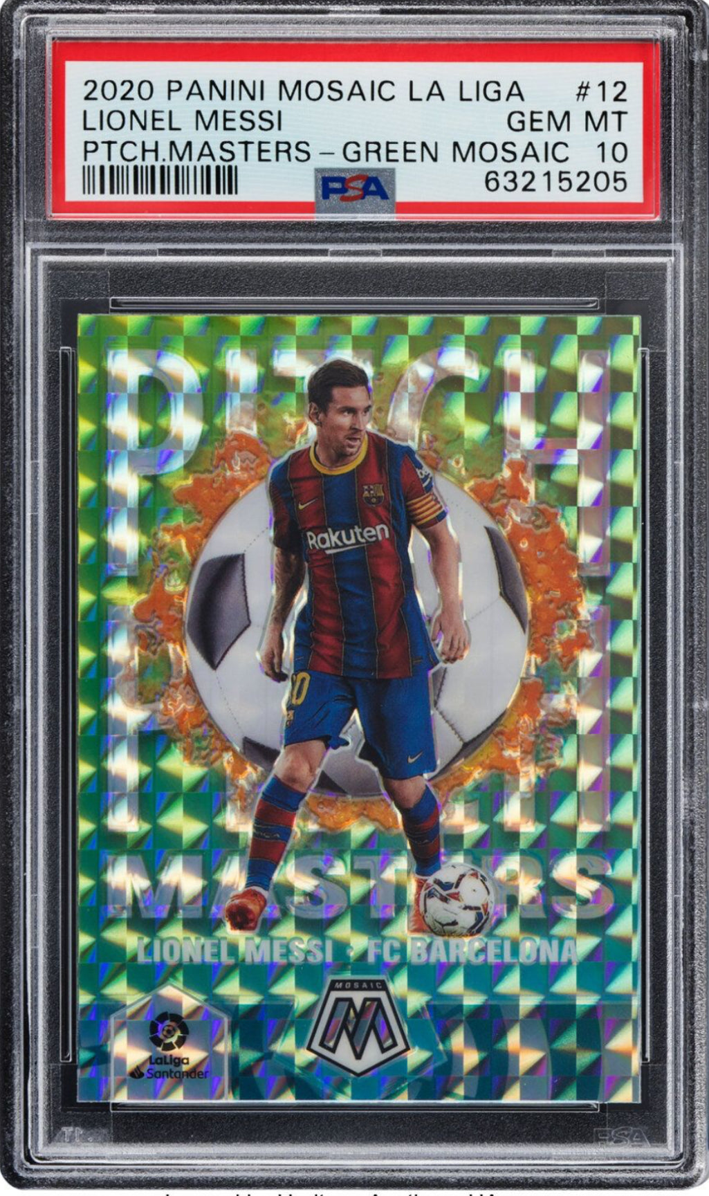 2020 Panini Mosaic La Liga Pitch Masters Green Mosaic #12 Lionel Messi PSA GEM MINT 10