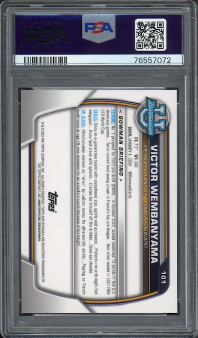 2022 Bowman University #101 Victor Wembanyama ROOKIE PSA GEM MINT 10