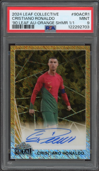 2024 Leaf Collective #90ACR1 Cristiano Ronaldo AU-Orange Shimmer 1/1 PSA MINT 9