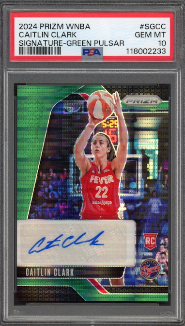 2024 Panini Prizm WMBA #SGCC Caitlin Clark Signature - Green Pulsar (4/25) PSA 10