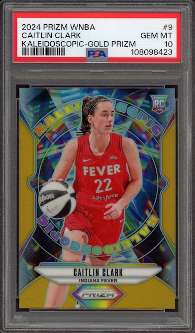 2024 Panini Prizm WNBA #9 Caitlin Clark Kaleidoscopic-Gold Prizm PSA 10