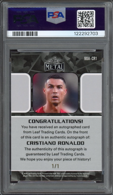 2024 Leaf Collective #90ACR1 Cristiano Ronaldo AU-Orange Shimmer 1/1 PSA MINT 9