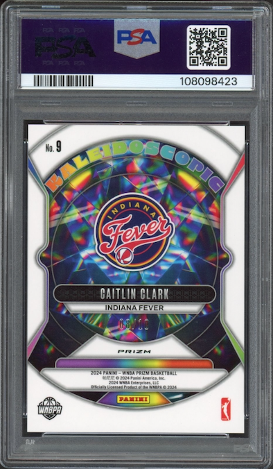 2024 Panini Prizm WNBA #9 Caitlin Clark Kaleidoscopic-Gold Prizm PSA 10