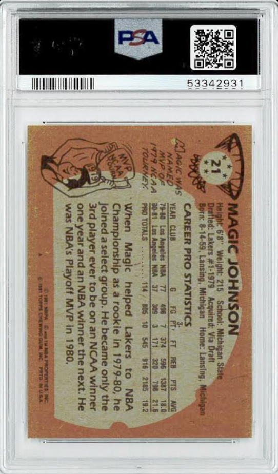 1981 Topps #21 Magic Johnson PSA 8