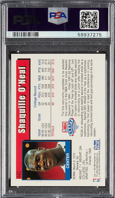 1992 Hoops #442 Shaquille O’Neal ROOKIE PSA GEM MINT 10