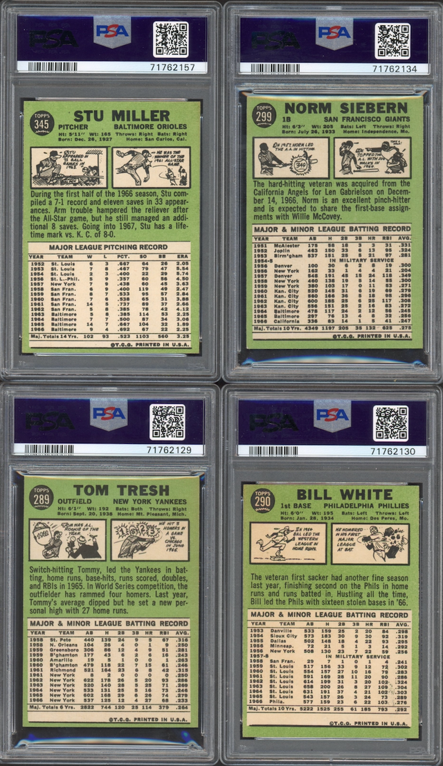 Lot of 8 1967 Topps Cards All Graded PSA NM 7