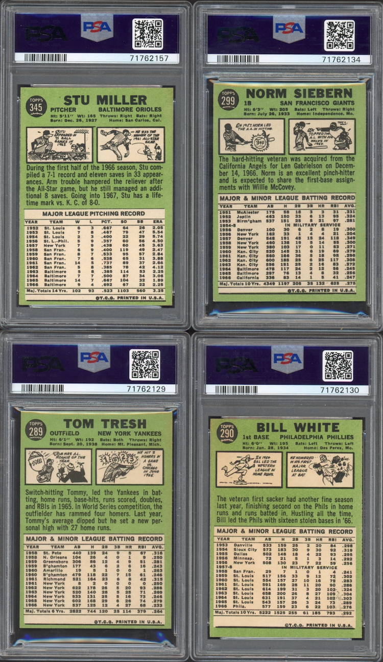 Lot of 8 1967 Topps Cards All Graded PSA NM 7