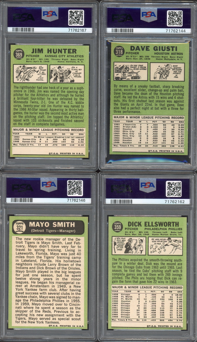 Lot of 4 1967 Topps Cards All Graded PSA NM 7