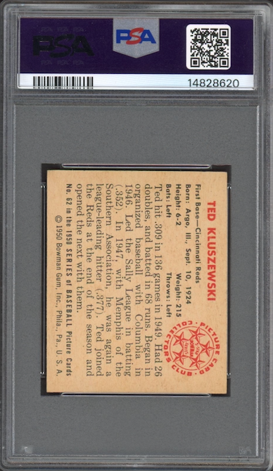 1950 Bowman #62 Ted Kluszewski PSA MINT 9