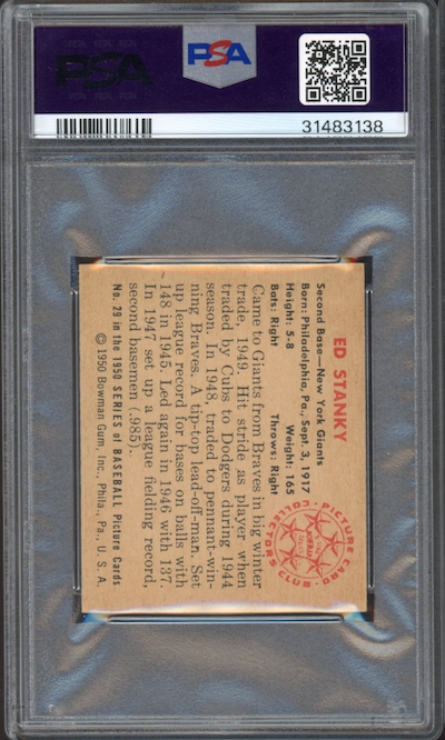 1950 Bowman #29 Ed Stanky PSA MINT 9
