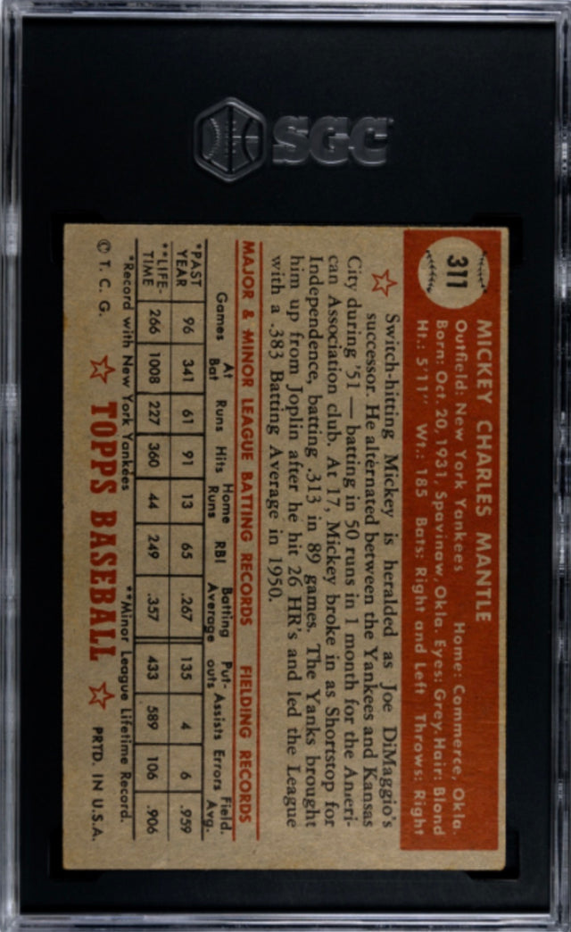 1952 Topps #311 Mickey Mantle SGC EX+ 5.5