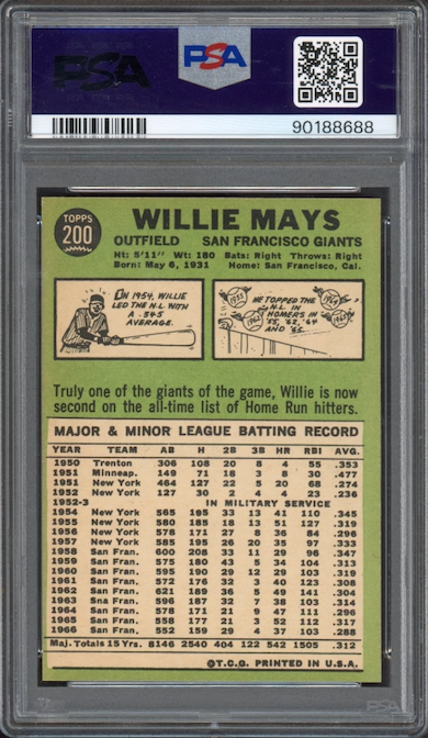 1967 Topps #200 Willie Mays PSA MINT 9
