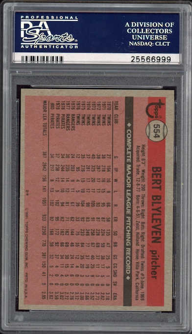 1981 Topps #554 Bert Blyleven PSA 10