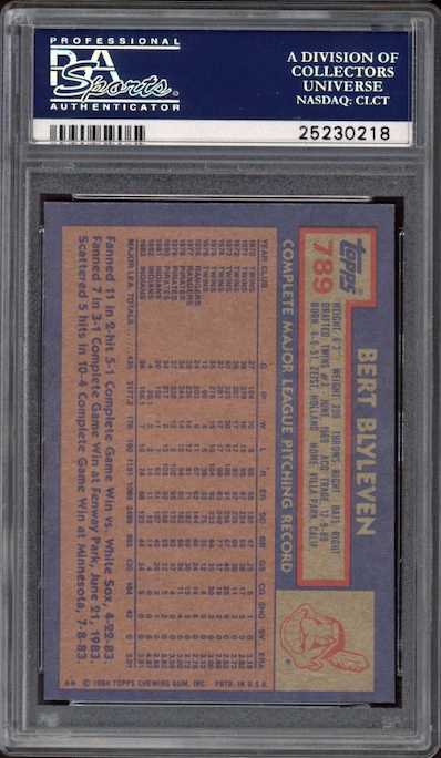1984 Topps #789 Bert Blyleven PSA 10