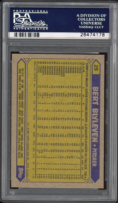 1987 Topps #25 Bert Blyleven PSA 10