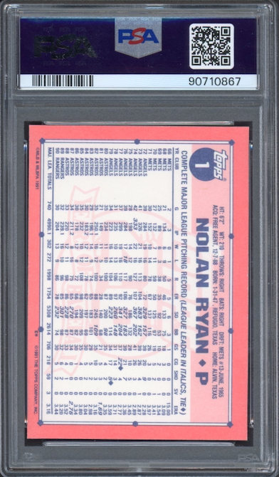 1991 Topps Tiffany #1 Nolan Ryan PSA GEM MINT 10