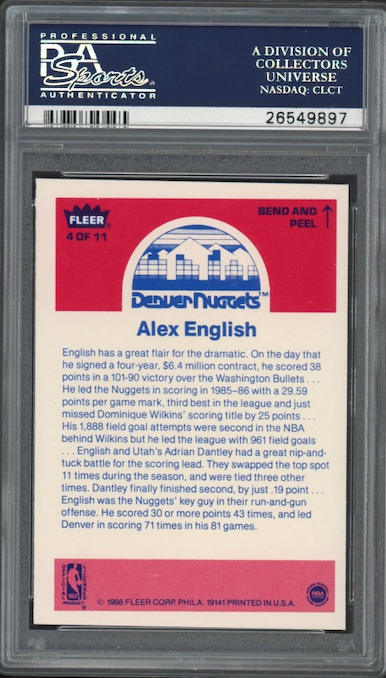 1986 Fleer Sticker #4 Alex English PSA 9