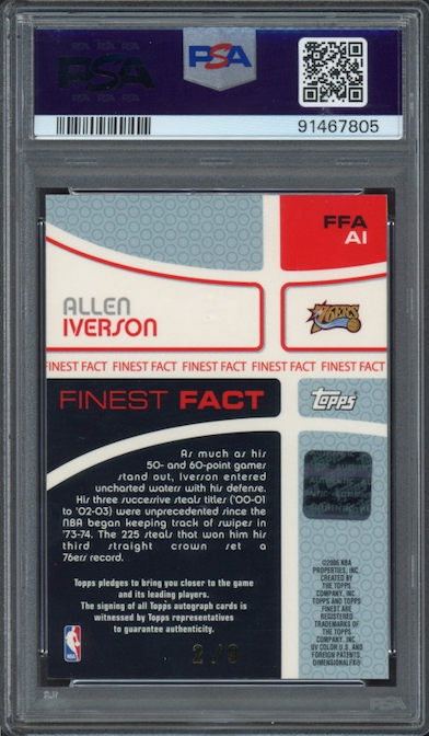 2005 Finest Fact #FFAAI Autographs-Xfractor Allen Iverson PSA MINT 9
