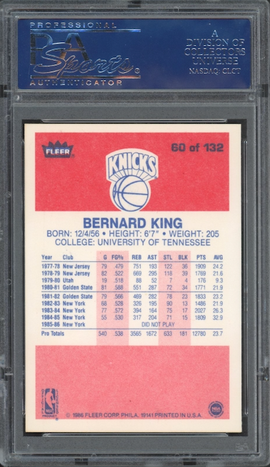 1986 Fleer #60 Bernard King PSA 9