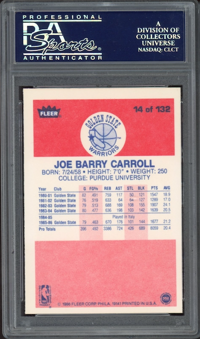 1986 Fleer #14 Joe Barry Carroll PSA 9