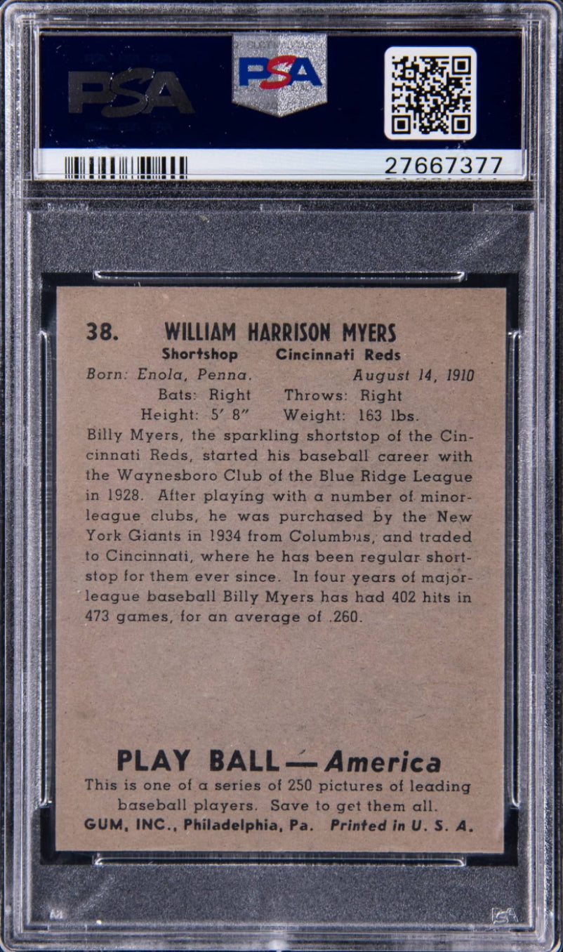 1939 Play Ball #38 Billy Myers PSA MINT 9