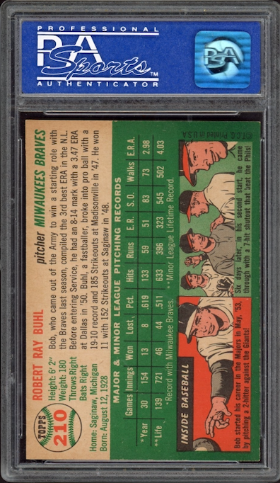 1954 Topps #210 Bob Buhl PSA 8