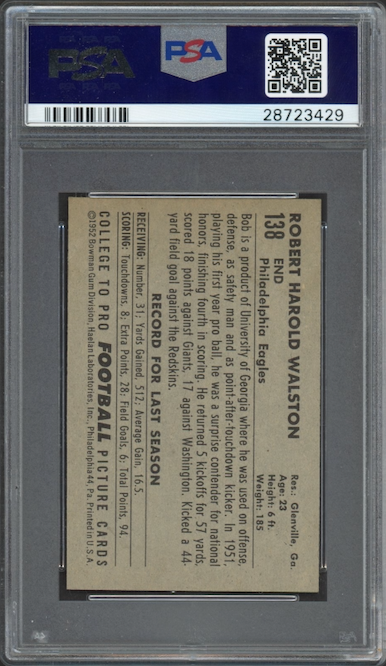 1952 Bowman Small #138 Bobby Walston PSA 9
