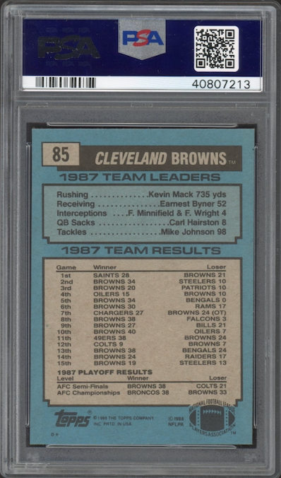 1988 Topps #85 Browns Team Leaders - Kosar Lets It Go PSA 9
