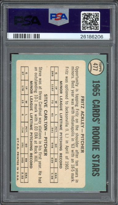 1965 Topps #477 Cardinals Rookies Steve Carlton ROOKIE PSA NM-MT 8