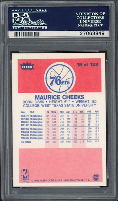 1986 Fleer #16 Maurice Cheeks PSA 9