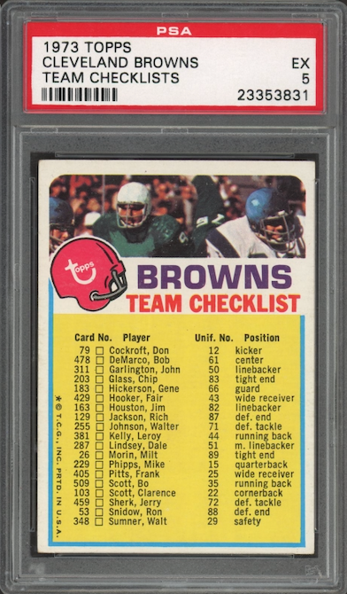 1973 Topps Cleveland Browns Team Checklists PSA 5