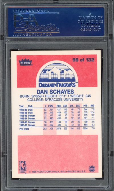 1986 Fleer #98 Dan Schayes PSA 9