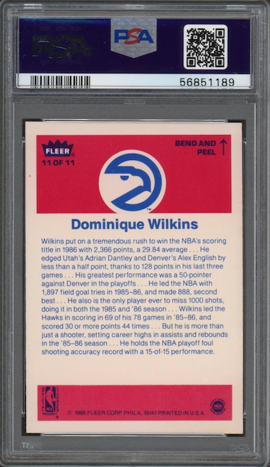 1986 Fleer Sticker #11 Dominique Wilkins PSA 9