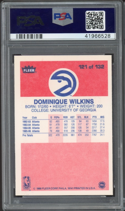 1986 Fleer #121 Dominique Wilkins PSA 9