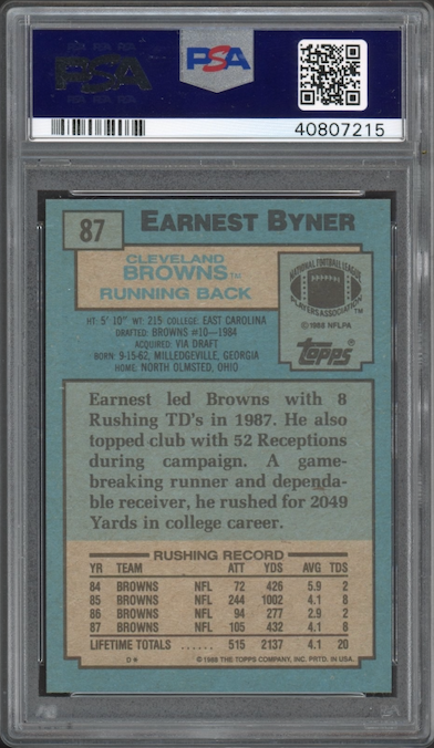 1988 Topps #87 Earnest Byner PSA 9