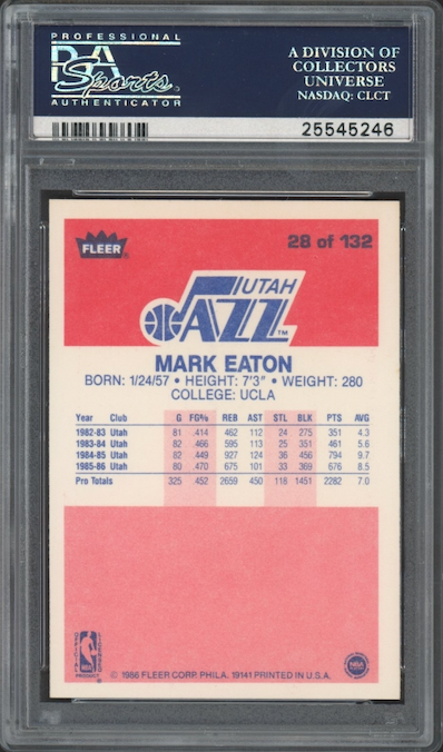 1986 Fleer #28 Mark Eaton PSA 9