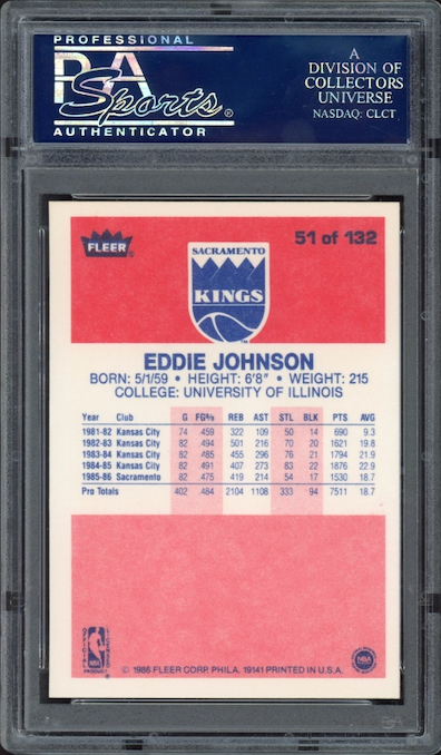 1986 Fleer #51 Eddie Johnson PSA 9