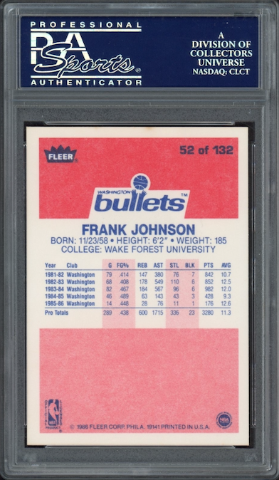 1986 Fleer #52 Frank Johnson PSA 9