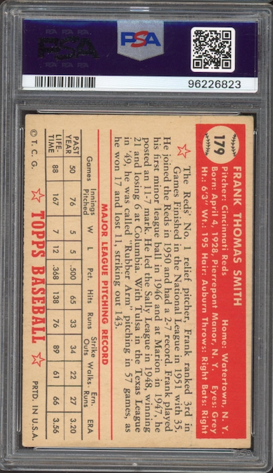 1952 Topps #179 Frank Smith PSA VG-EX 4