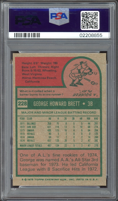 1975 Topps #228 George Brett ROOKIE PSA NM-MT 8