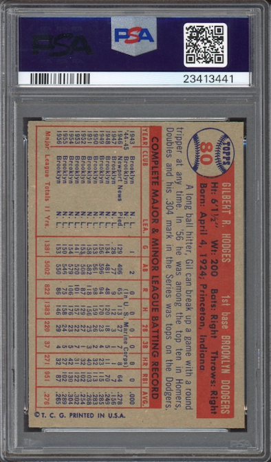 1957 Topps #80 Gil Hodges PSA NM-MT 8