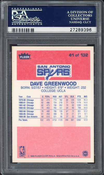 1986 Fleer #41 Dave Greenwood PSA 9