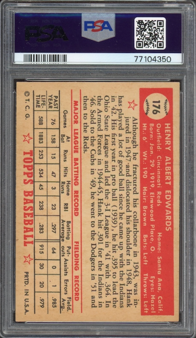 1952 Topps #176 Hank Edwards PSA EX-MT 6
