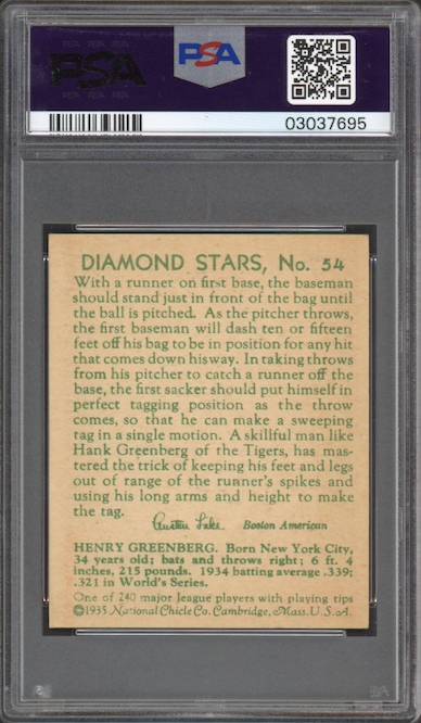 1935 Diamond Stars #54 Hank Greenberg PSA NM-MT 8